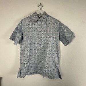 Mark Raysten Mens Hawaiian Shirt Blue Floral Print Short Sleeve Button-Up Medium